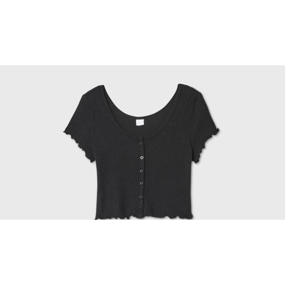 Colsie Women's Cozy Rib-Knit Short Sleeve Pajama Top in Black Size L OO1018AFA